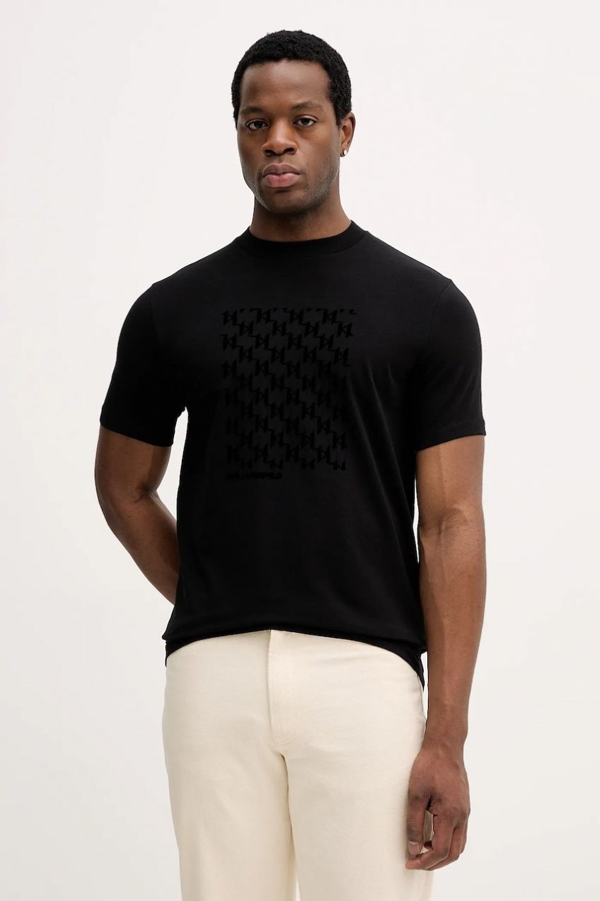 Tričko Karl Lagerfeld pánske, čierna farba, s nášivkou, 561221.755040