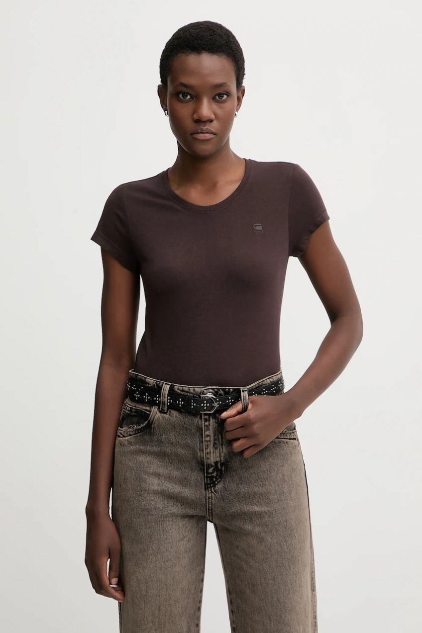 Bavlnené tričko G-Star Eyben slim 2.0 dámske, hnedá farba, D24533-4107,