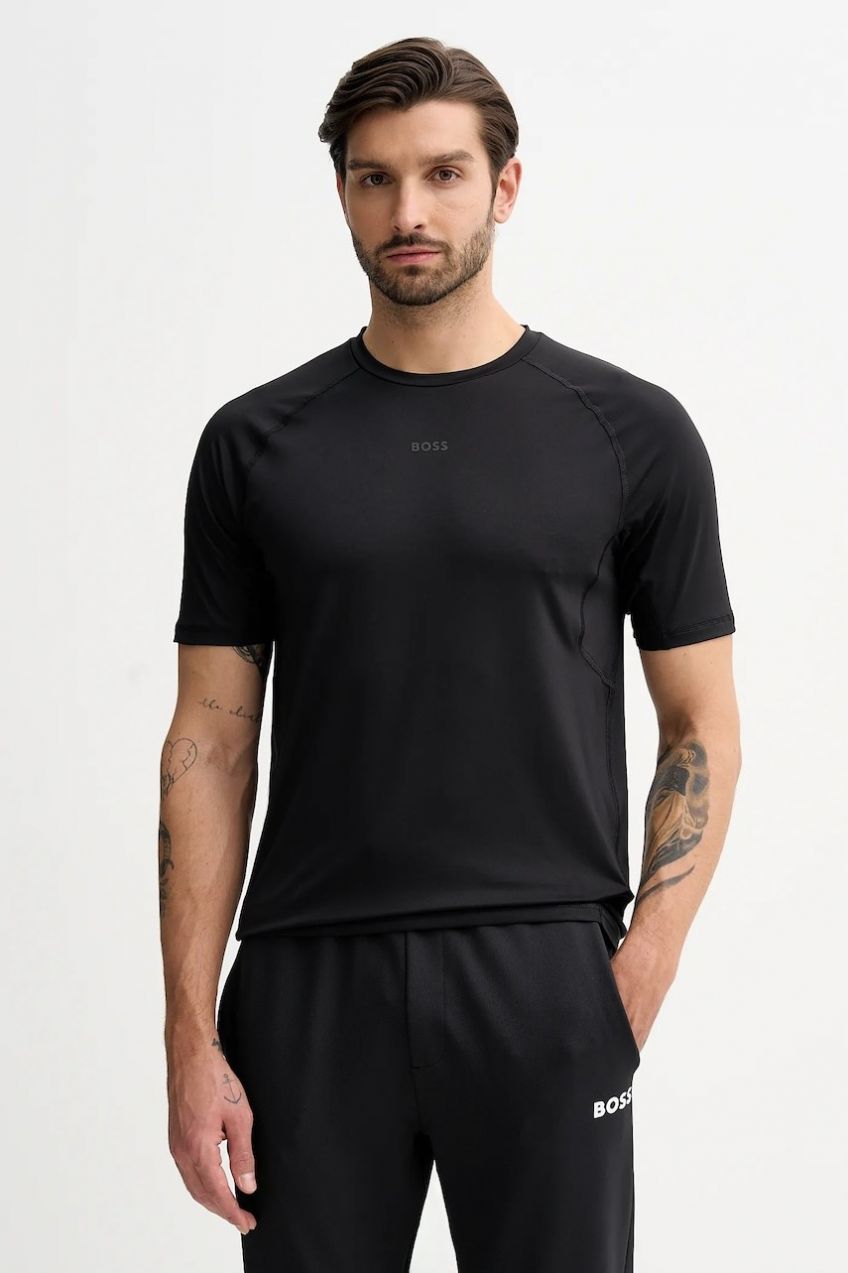 Tričko BOSS Green Tee Active 1 pánske, čierna farba, s potlačou, 50531240