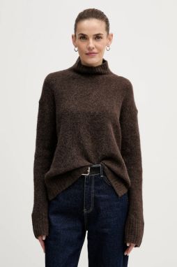 Sveter s prímesou vlny Mos Mosh Erim hnedá farba, hrejivý, s rolákom, 175400