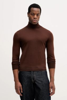 Vlnený sveter Colmar hnedá farba, ľahký, s rolákom, 4485.4ZS