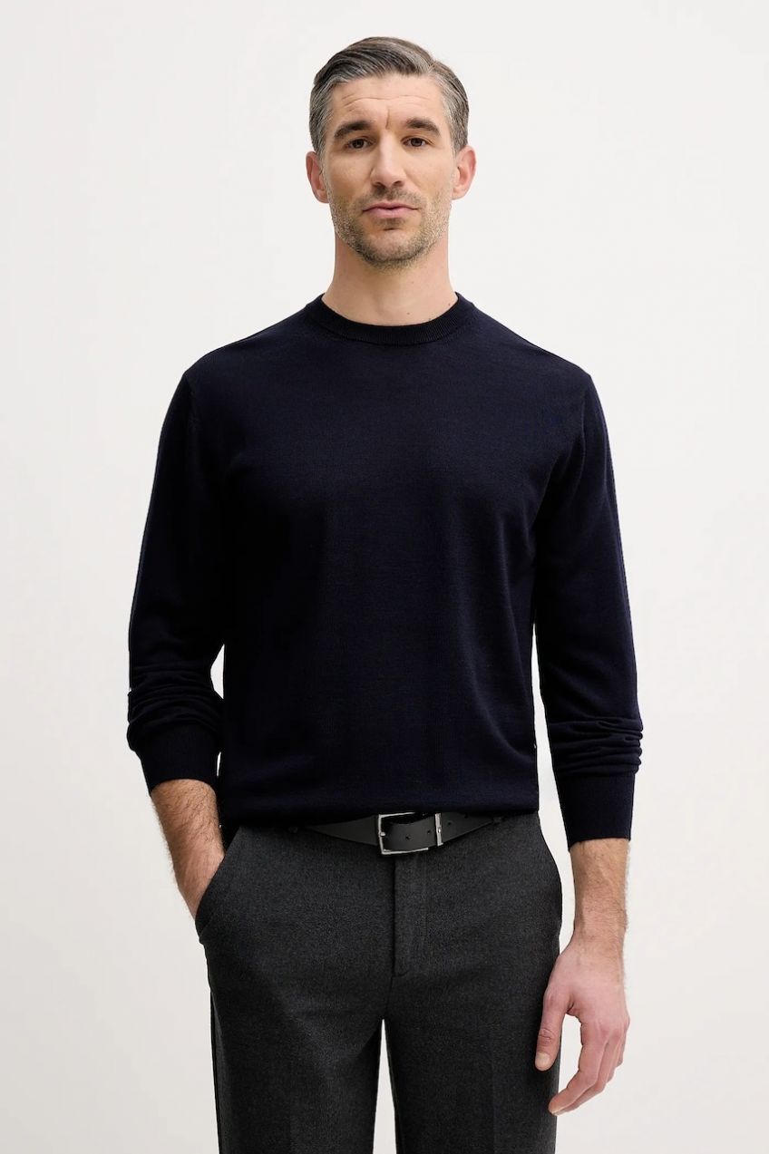 Vlnený sveter Eton tmavomodrá farba, ľahký, 100013670