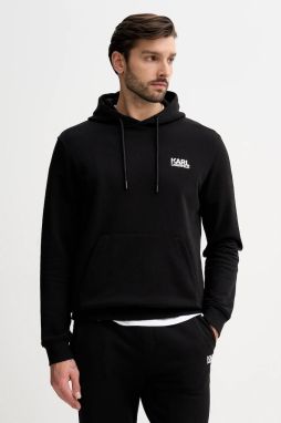 Bavlnená mikina Karl Lagerfeld čierna farba, s kapucňou, s potlačou, 561917.705781