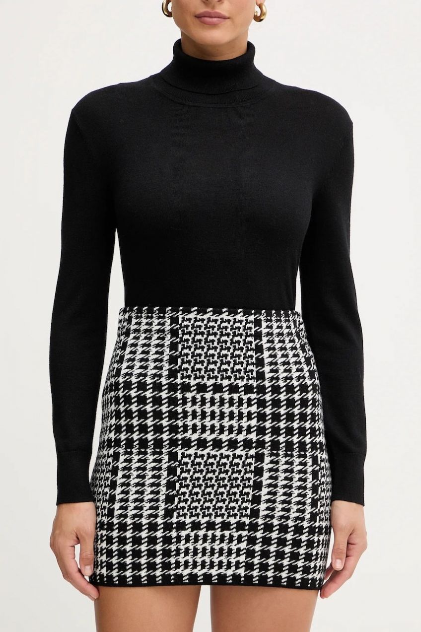 Sukňa s prímesou vlny Twinset biela farba, mini, rovný strih, 252TT3041