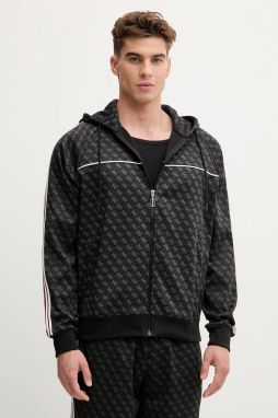 Mikina Guess PARIMO čierna farba, s kapucňou, vzorovaná, Z5BQ13 K2042