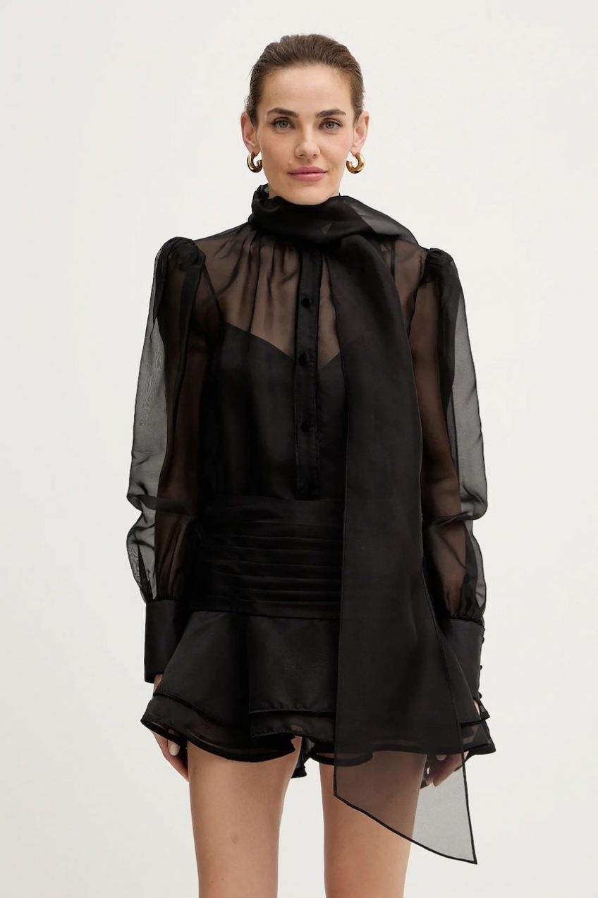 Hodvábne šaty Retrofete Celandine čierna farba, mini, áčkový strih, R-FW25-11858-17