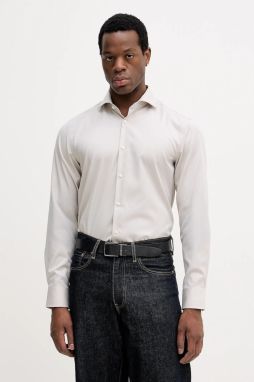 Bavlnená košeľa BOSS H-HANK-SP-B1-C1-261 béžová farba, slim, s klasickým golierom, 50555982