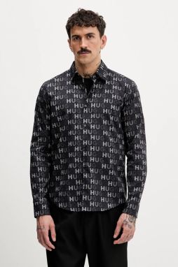 Bavlnená košeľa HUGO Ermo čierna farba, regular, s klasickým golierom, 50555775