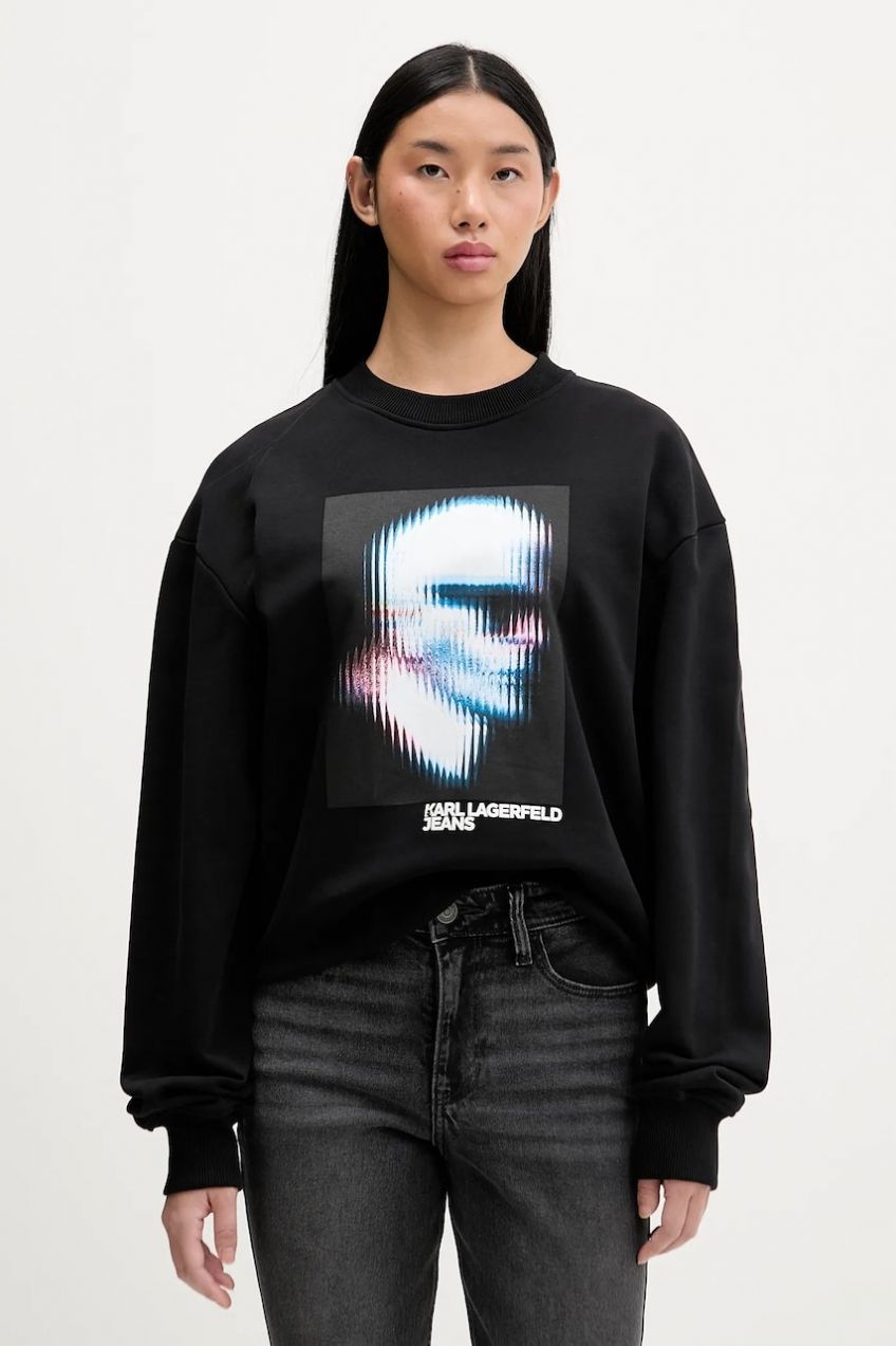 Bavlnená mikina Karl Lagerfeld Jeans čierna farba, s potlačou, B1W20049