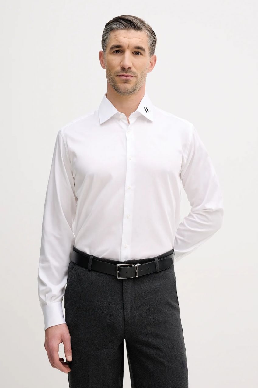 Košeľa Karl Lagerfeld biela farba, regular, s talianskym golierom, 561602.605041