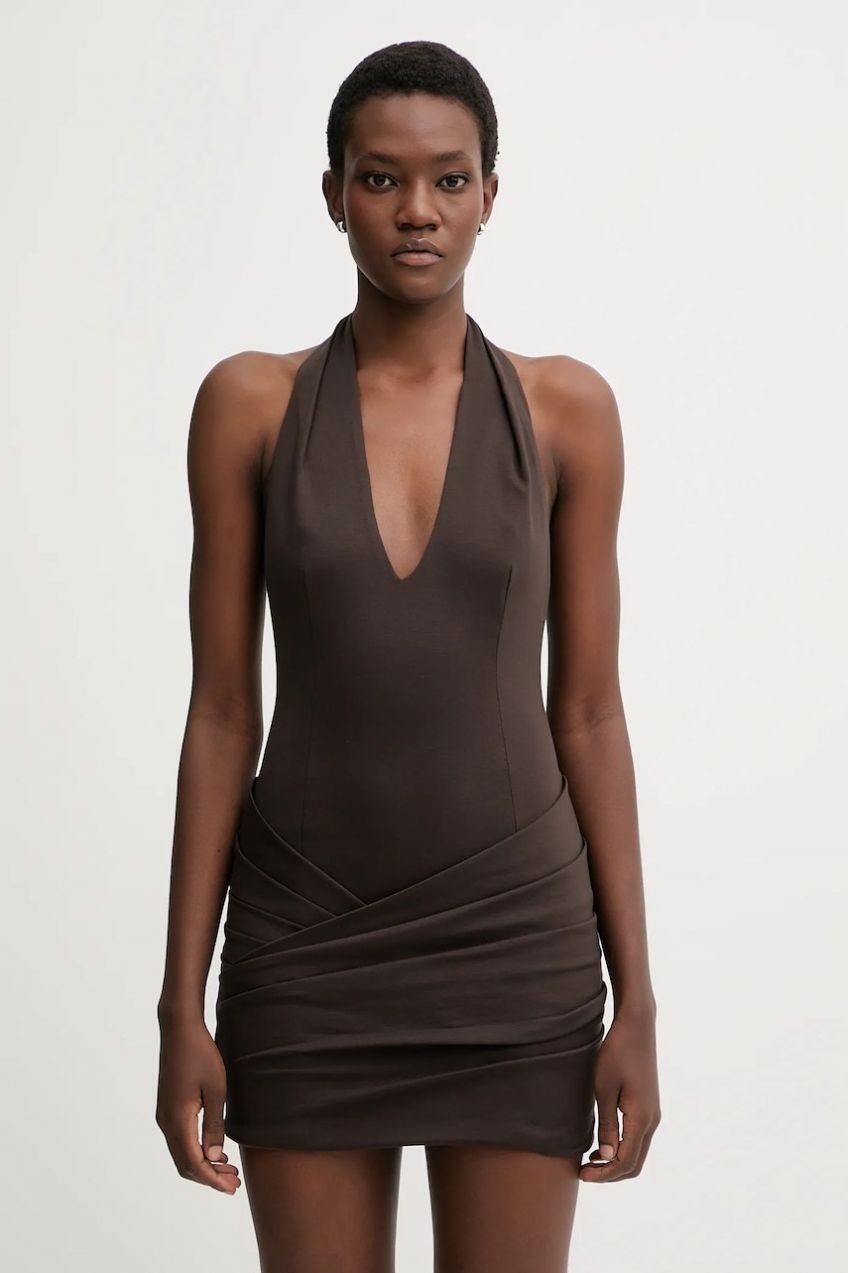 Šaty La Mania BLANCA hnedá farba, mini, priliehavé, BLANCA