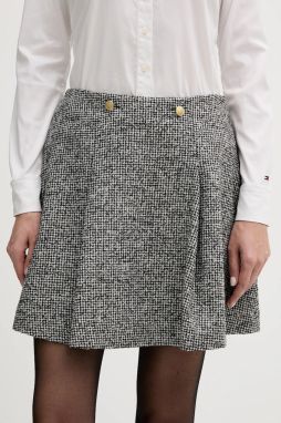Sukňa s prímesou vlny Tommy Hilfiger šedá farba, mini, áčkový strih, WW0WW48787