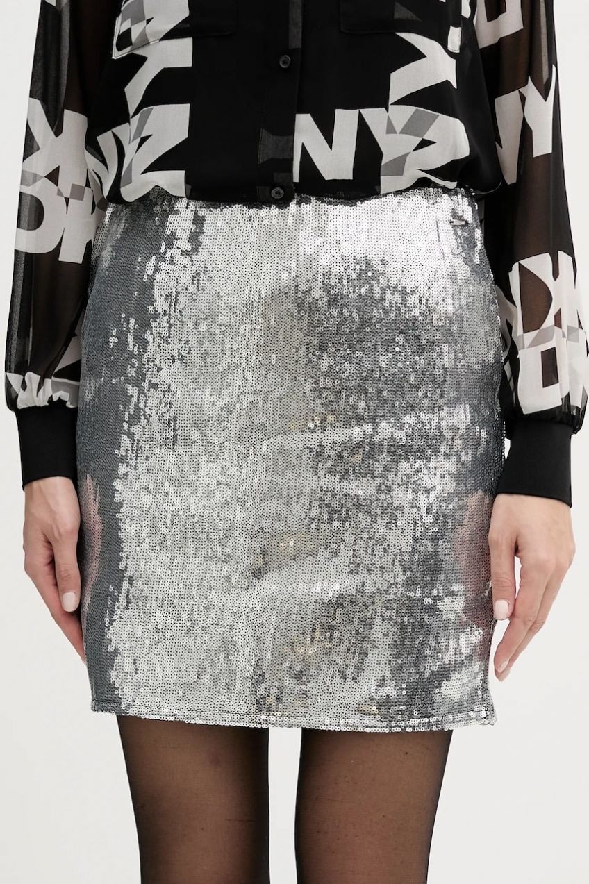 Sukňa Dkny strieborná farba, mini, rovný strih, DJ6K9602