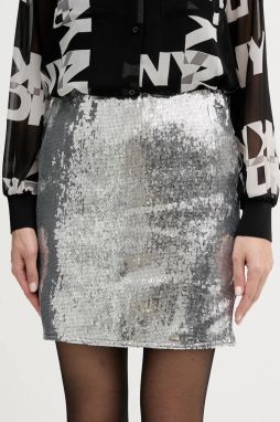Sukňa Dkny strieborná farba, mini, rovný strih, DJ6K9602