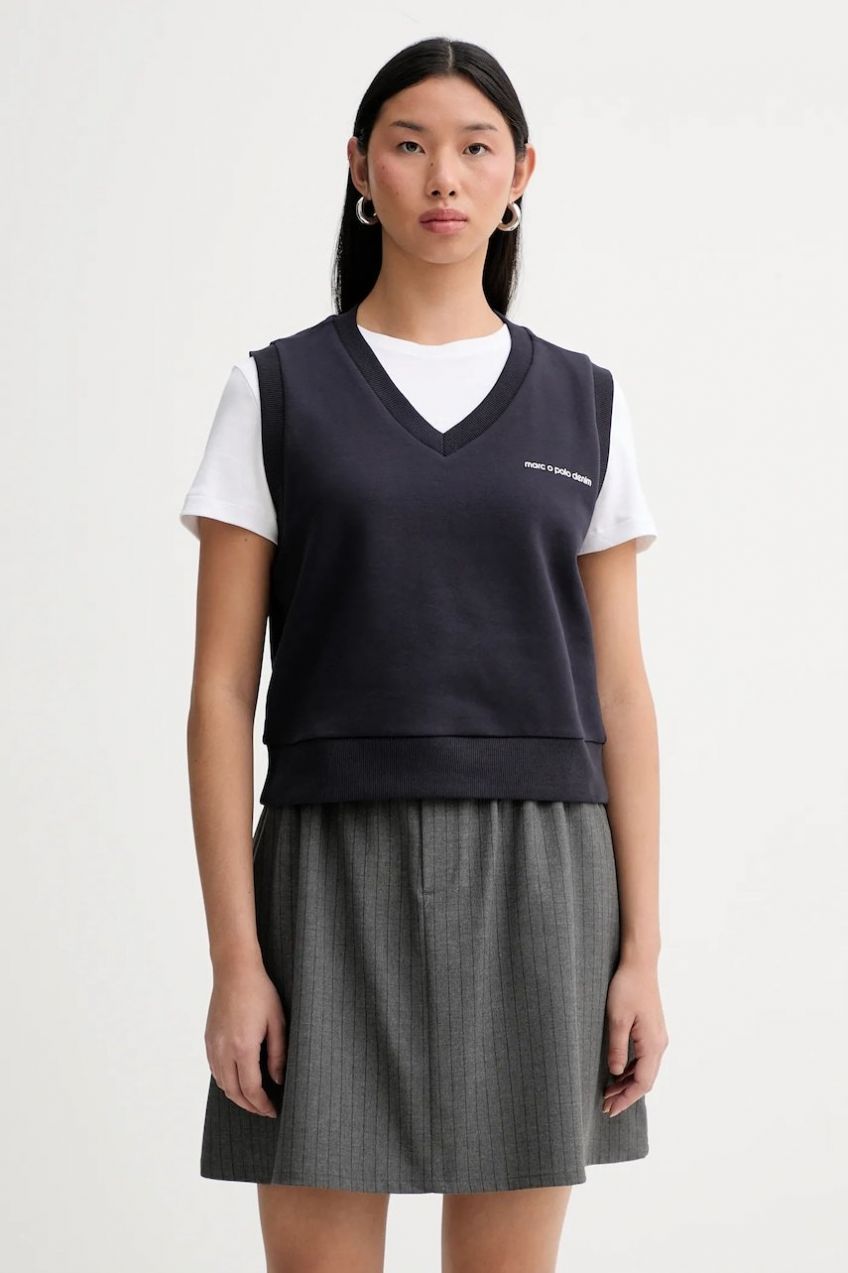 Bavlnená vesta Marc O'Polo tmavomodrá farba, s potlačou, 5000007595