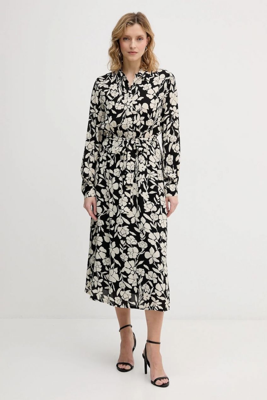 Šaty United Colors of Benetton béžová farba, midi, áčkový strih, 40IGDV0C1