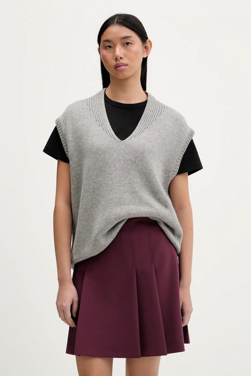 Vesta s prímesou kašmíru HUGO Sliege šedá farba, 50554059