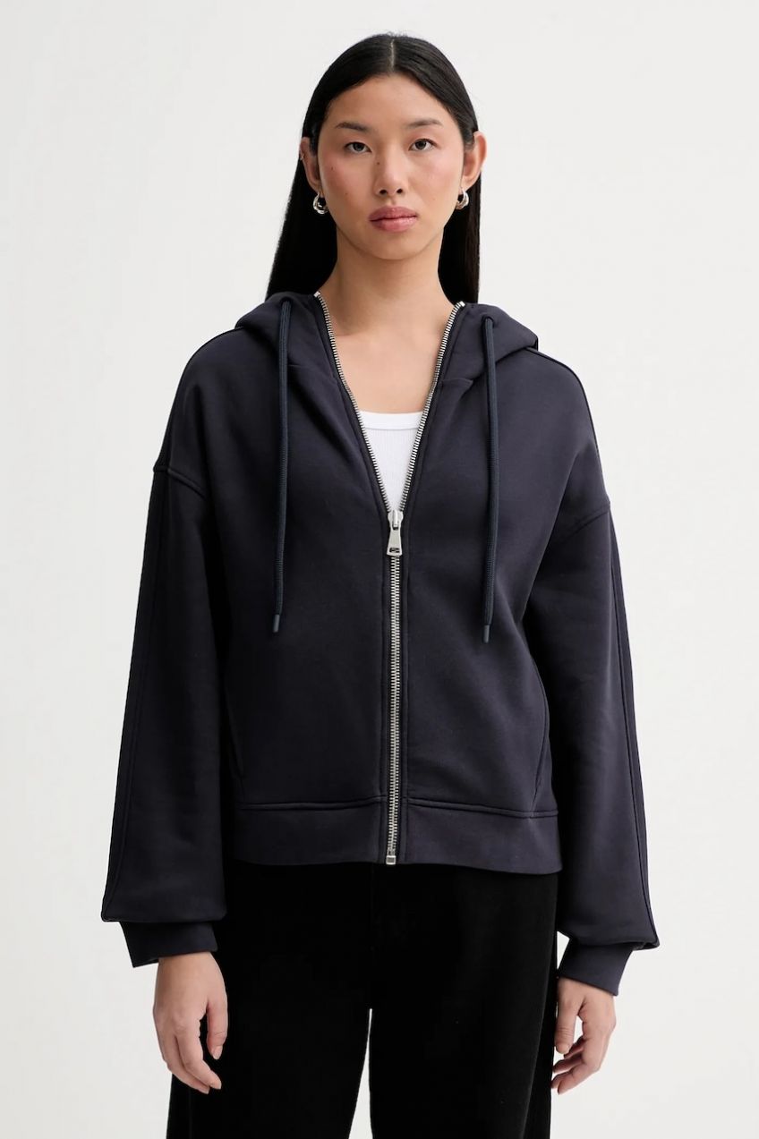 Bavlnená mikina Marc O'Polo tmavomodrá farba, s kapucňou, jednofarebná, 5000007531