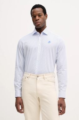 Bavlnená košeľa Karl Lagerfeld modrá farba, regular, s talianskym golierom, 561785.605084