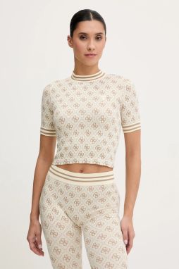 Tričko Guess RHOMBUS dámske, béžová farba, V5BP07 K2000