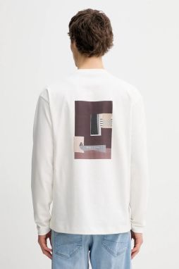 Bavlnené tričko s dlhým rukávom Marc O'Polo béžová farba, s potlačou, 620206452018