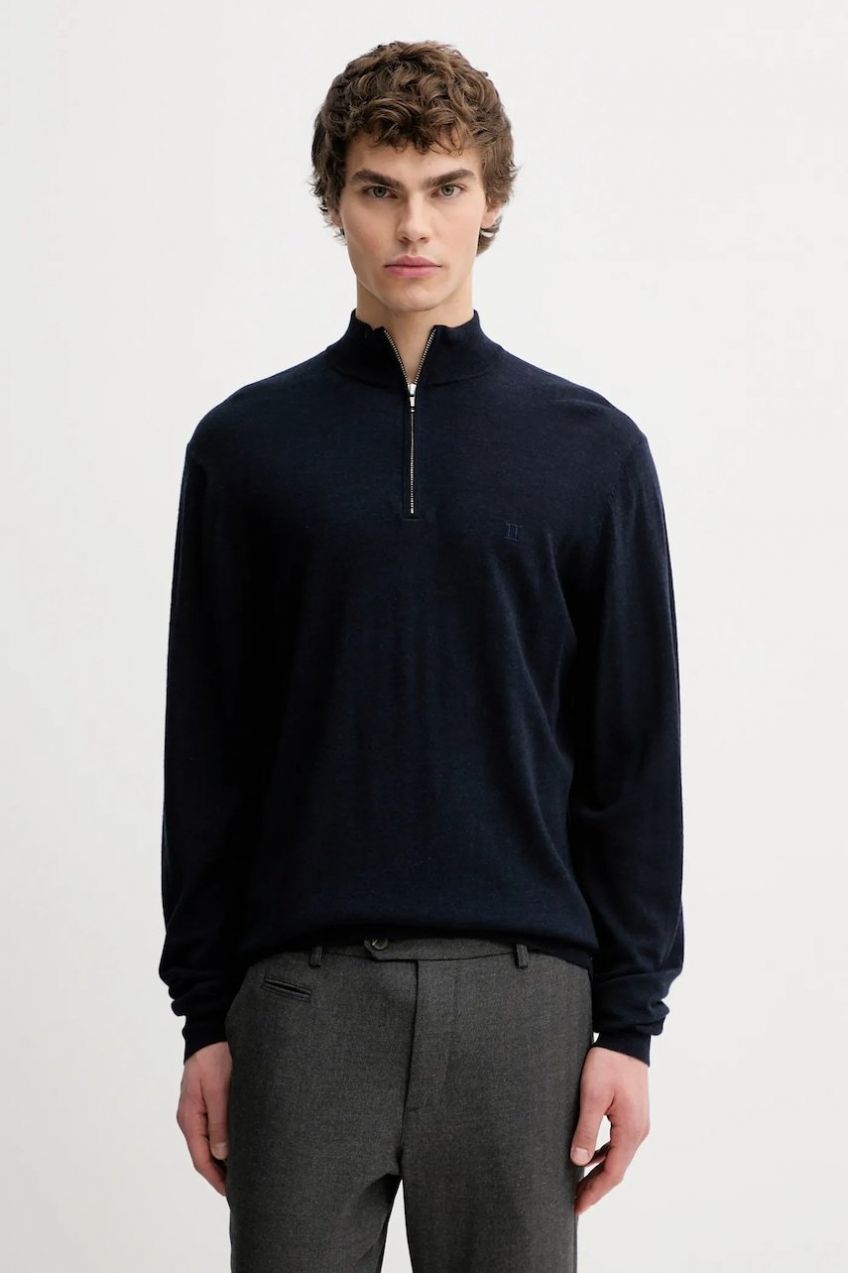 Vlnený sveter Les Deux tmavomodrá farba, ľahké, s polorolákom, 100310115