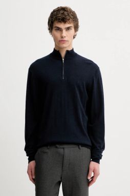 Vlnený sveter Les Deux tmavomodrá farba, ľahké, s polorolákom, 100310115