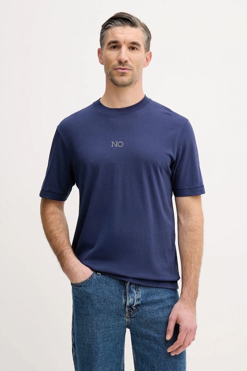 Bavlnené tričko Sisley pánske, tmavomodrá farba, s potlačou, 3I1XS104O