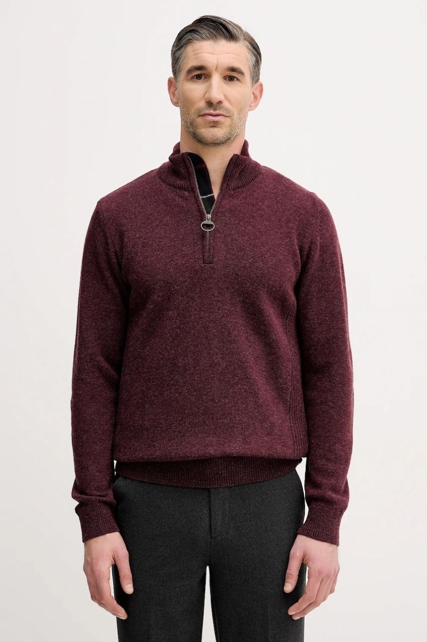 Vlnený sveter Barbour bordová farba, s rolákom, MKN0837