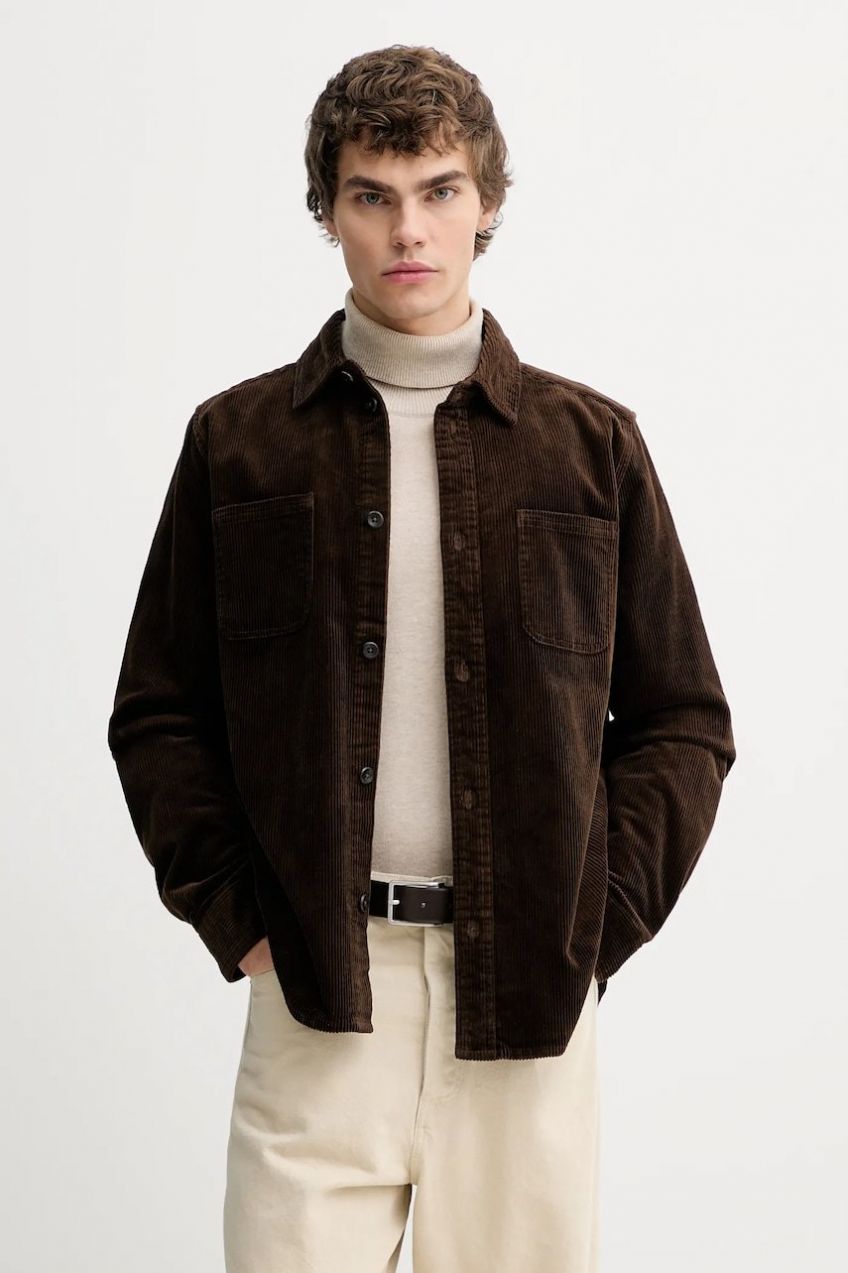 Menčestrová košeľa Les Deux hnedá farba, regular, s klasickým golierom, 1001701