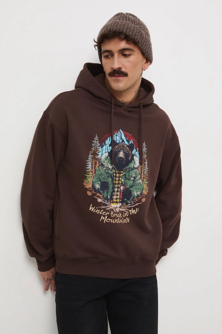 Mikina Medicine hnedá farba, s kapucňou, s potlačou