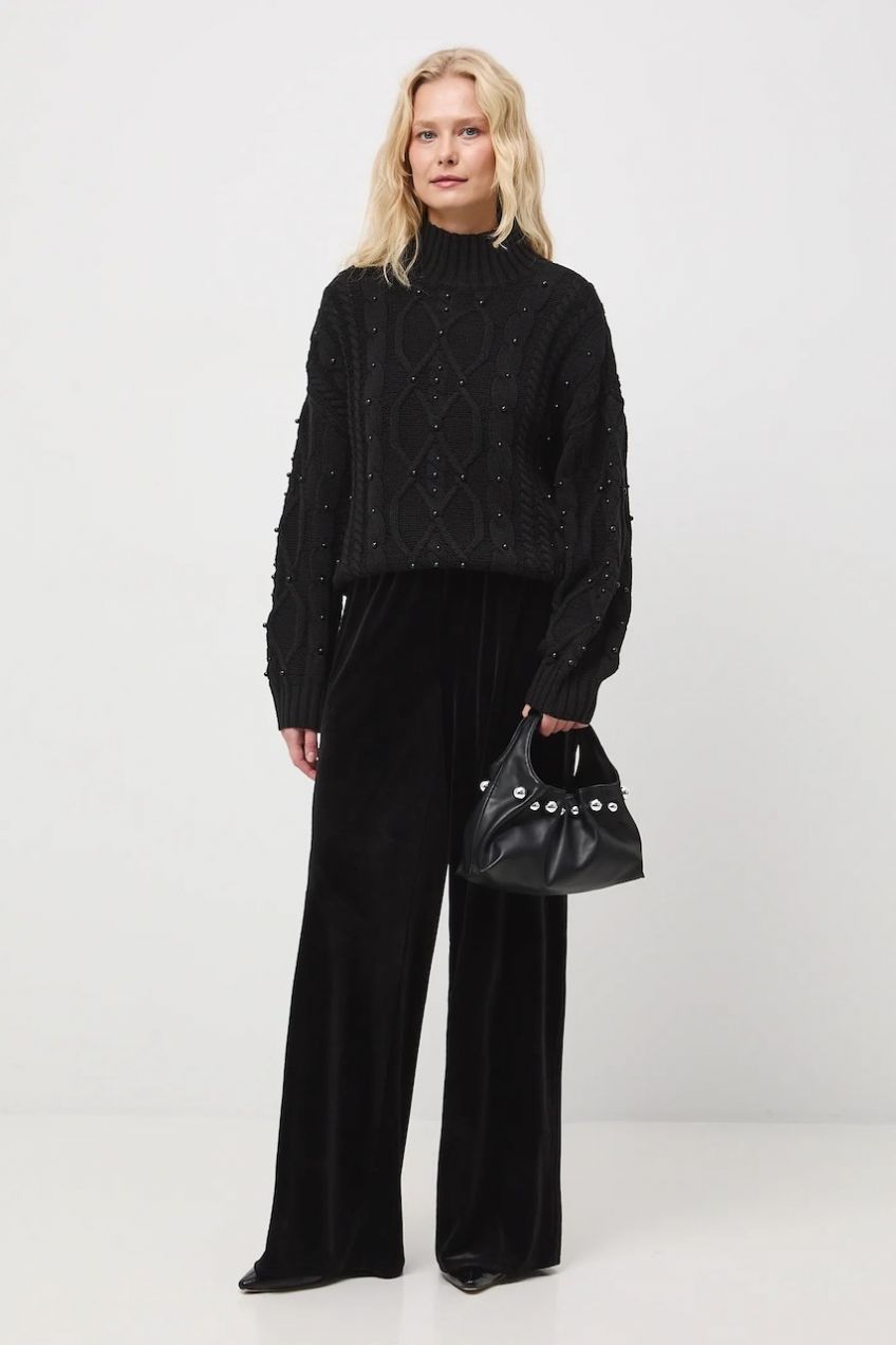 Sveter Medicine čierna farba, teplé, s polorolákom