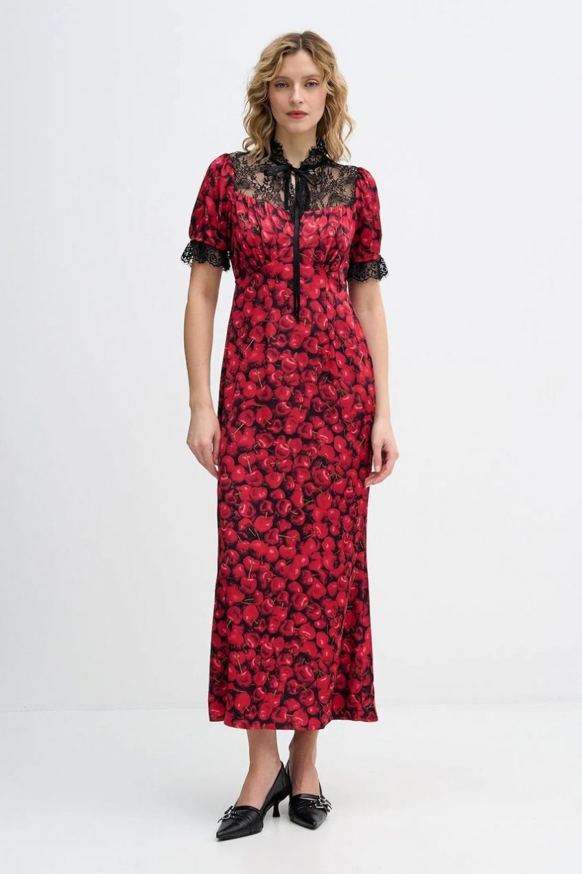 Šaty Never Fully Dressed Cherry Lyla červená farba, maxi, rovný strih, NFDDR3187