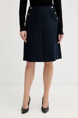 Sukňa s prímesou vlny Tommy Hilfiger tmavomodrá farba, mini, rovný strih, WW0WW49474