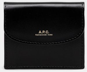 Kožená peňaženka A.P.C. Trifold Geneve dámska, čierna farba, PXBMW.F63483