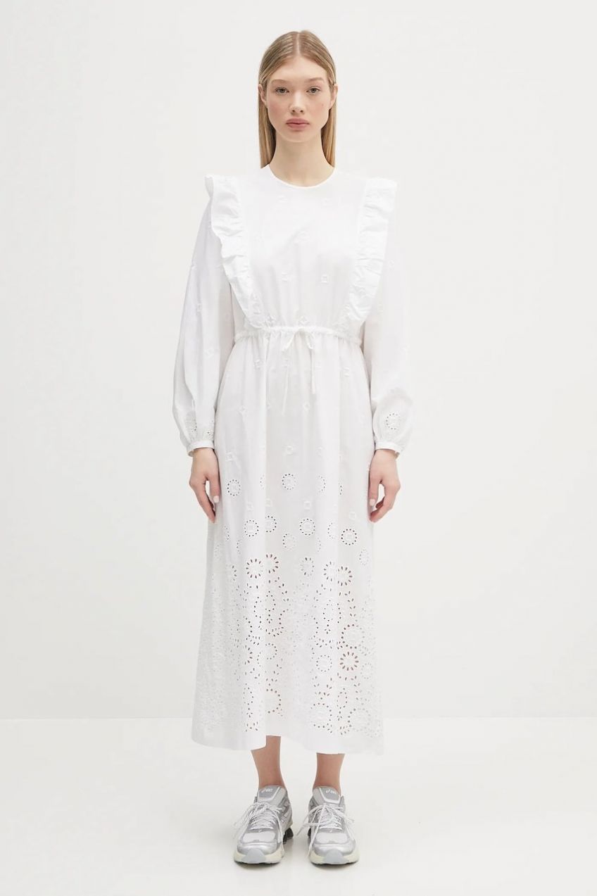 Bavlnené šaty A.P.C. Robe Ginger biela farba, midi, áčkový strih, COHFF.F35154