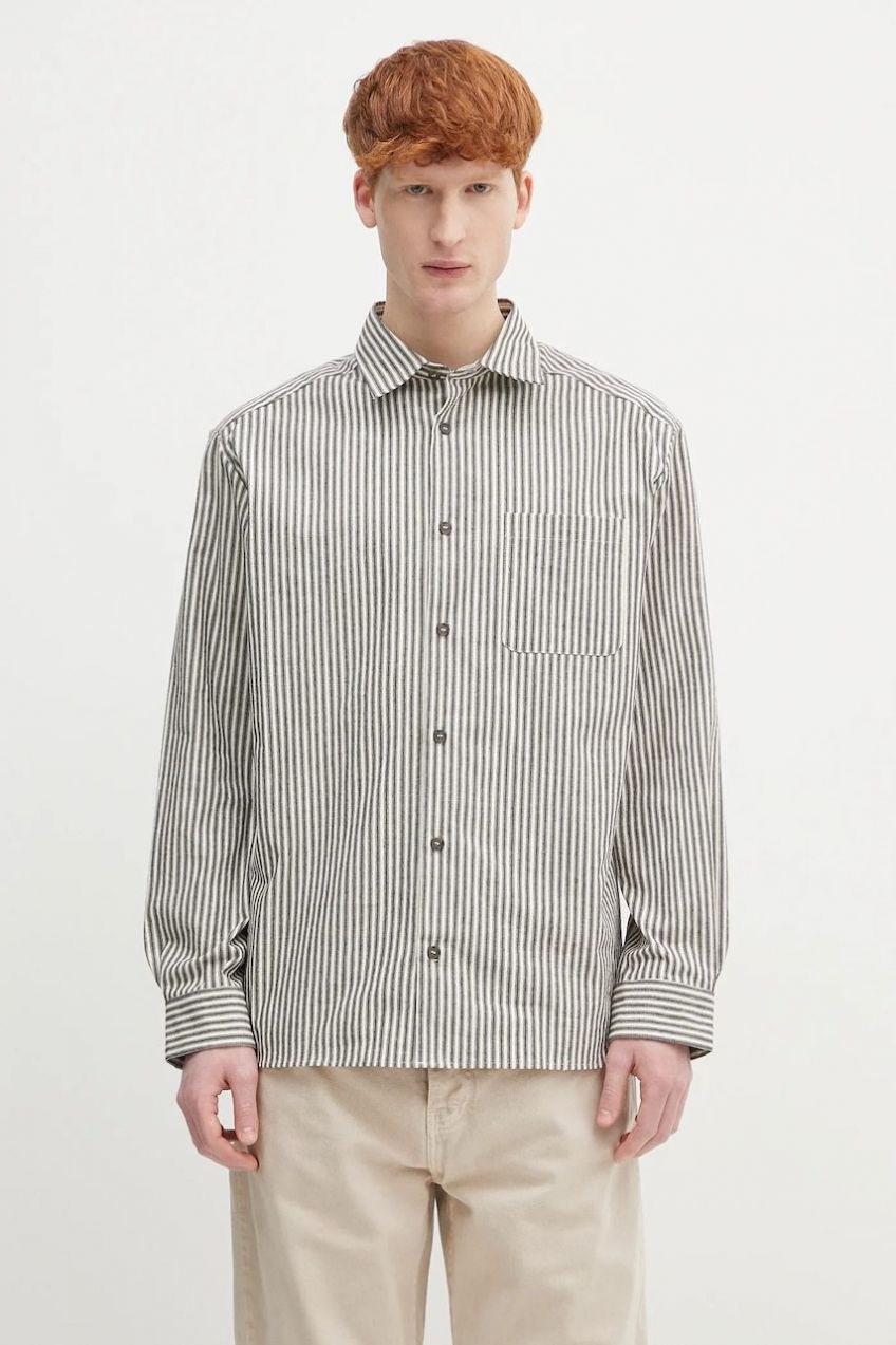 Bavlnená košeľa A.P.C. Surchemise Malo čierna farba, voľný strih, s klasickým golierom, COHGG.H32023