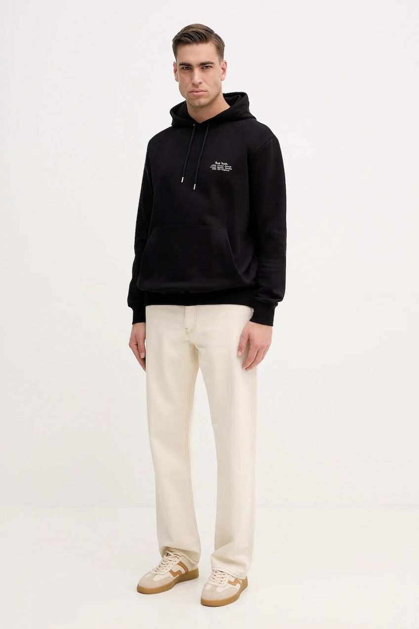 Bavlnená mikina Paul Smith čierna farba, s kapucňou, s potlačou, M1R-071Y-TP4929