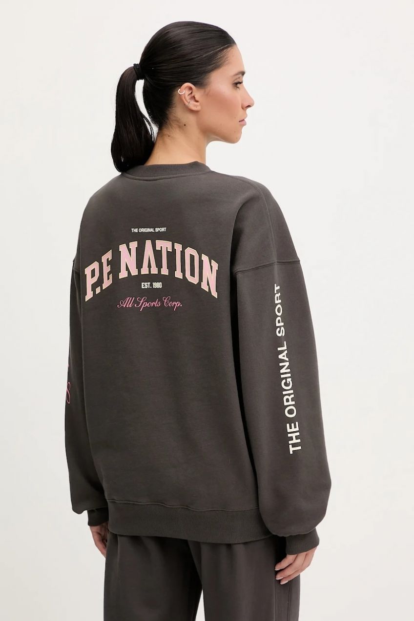 Mikina P.E Nation Smoke šedá farba, s kapucňou, s potlačou, 254F068
