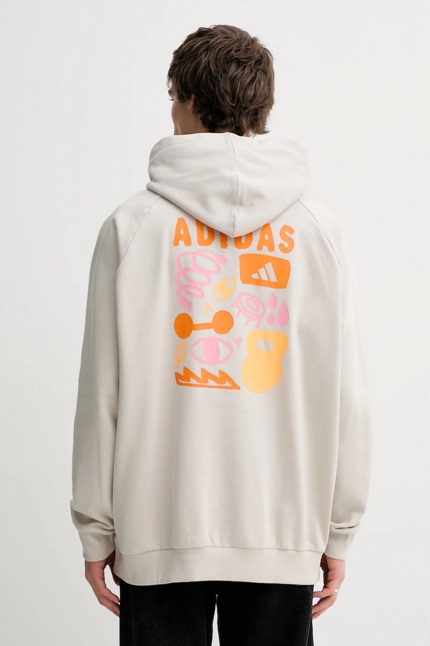 Mikina adidas Performance GFX béžová farba, s kapucňou, s potlačou, JV8779