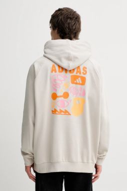 Mikina adidas Performance GFX béžová farba, s kapucňou, s potlačou, JV8779