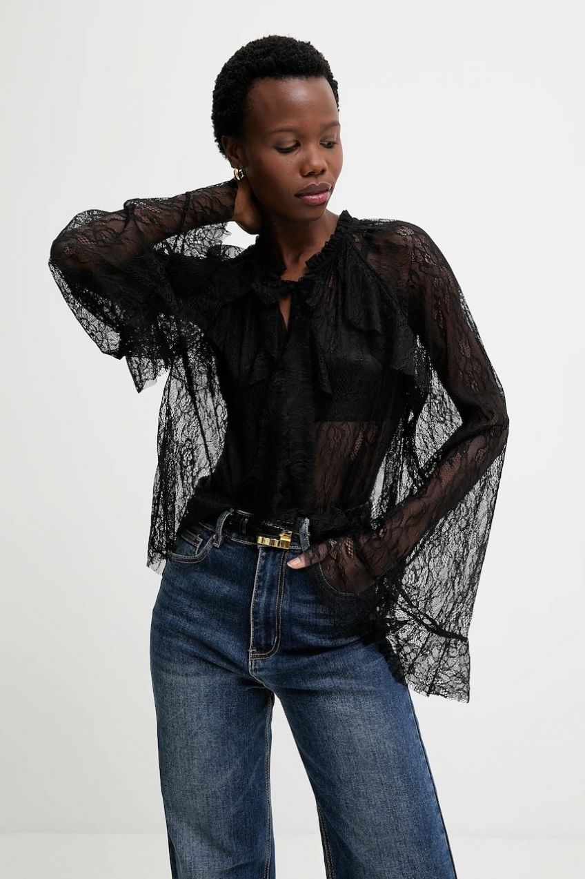 Blúzka Answear.LAB čierna farba, kvetované