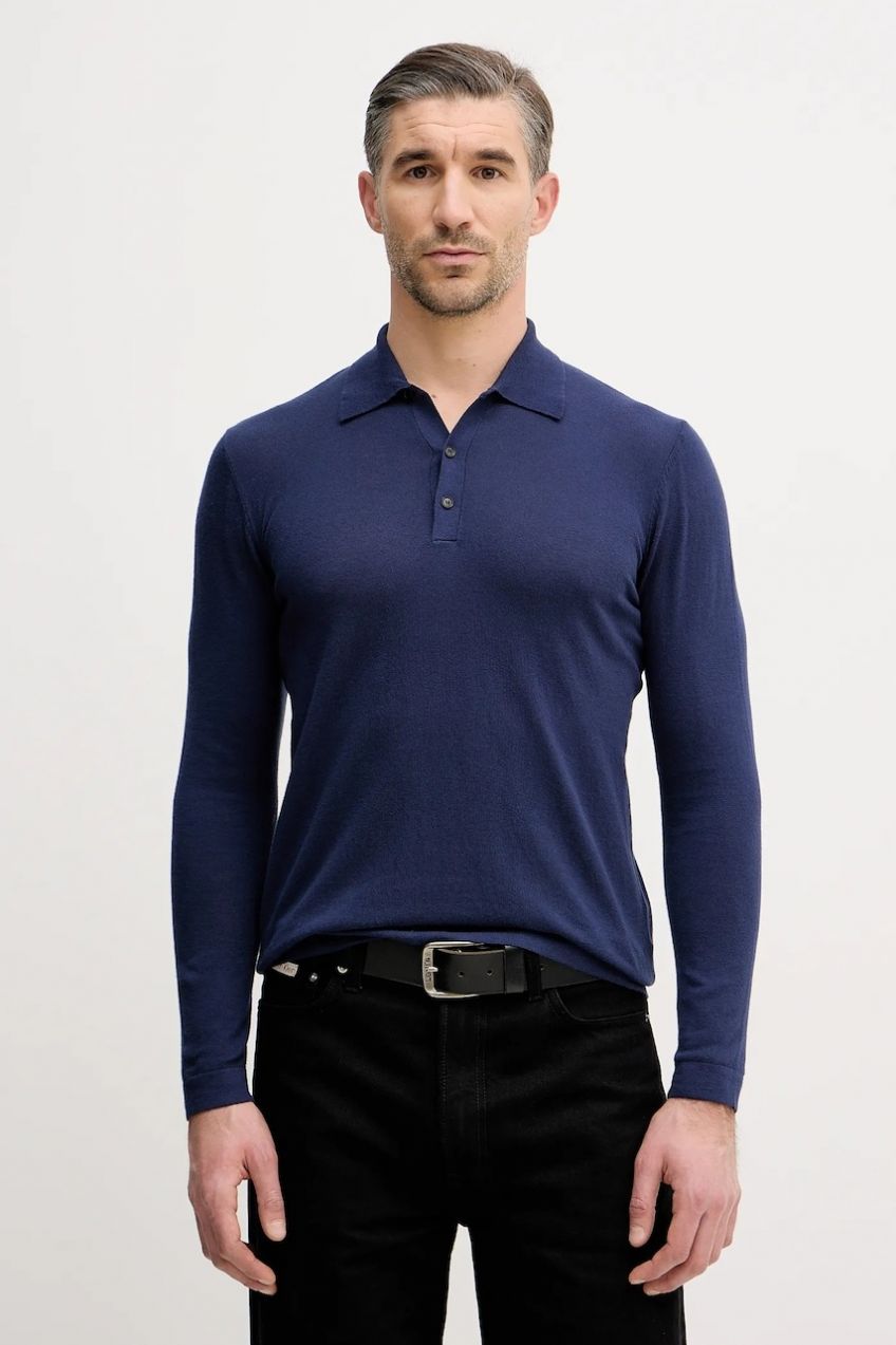 Bavlnené tričko s dlhým rukávom Sisley tmavomodrá farba, jednofarebné, 1028S300P