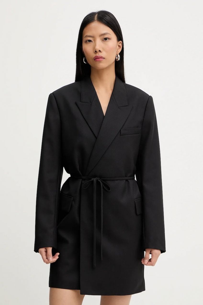 Šaty s prímesou vlny G-Star Blazer čierna farba, mini, rovný strih, D28041-E200,