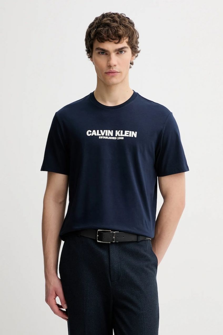 Bavlnené tričko Calvin Klein pánske, tmavomodrá farba, s potlačou, LV04RE820G