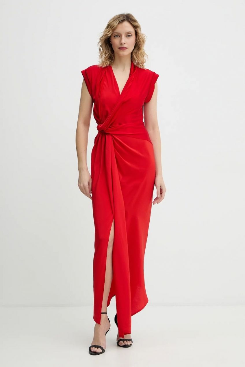 Šaty s prímesou hodvábu Victoria Beckham červená farba, maxi, priliehavé, 1126WDR006893A