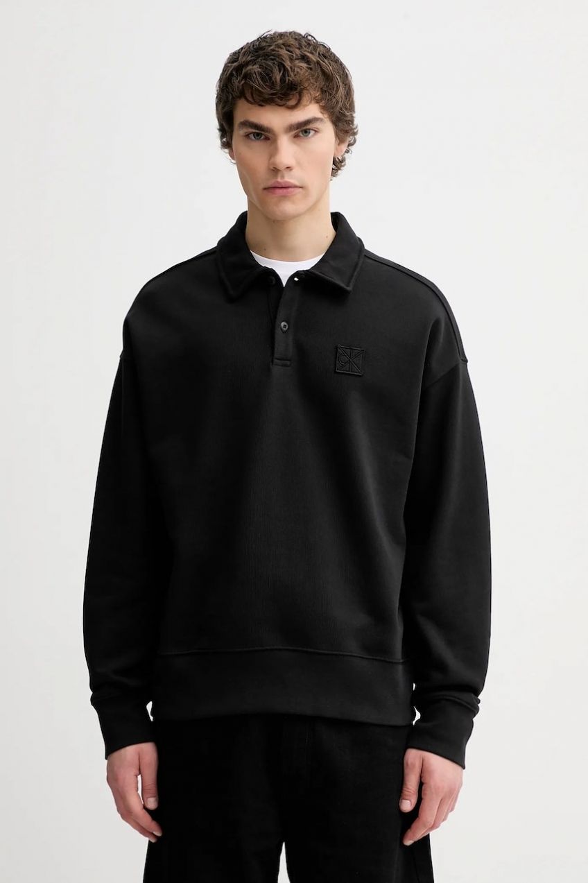 Bavlnená mikina Calvin Klein čierna farba, s nášivkou, LV14LE202G