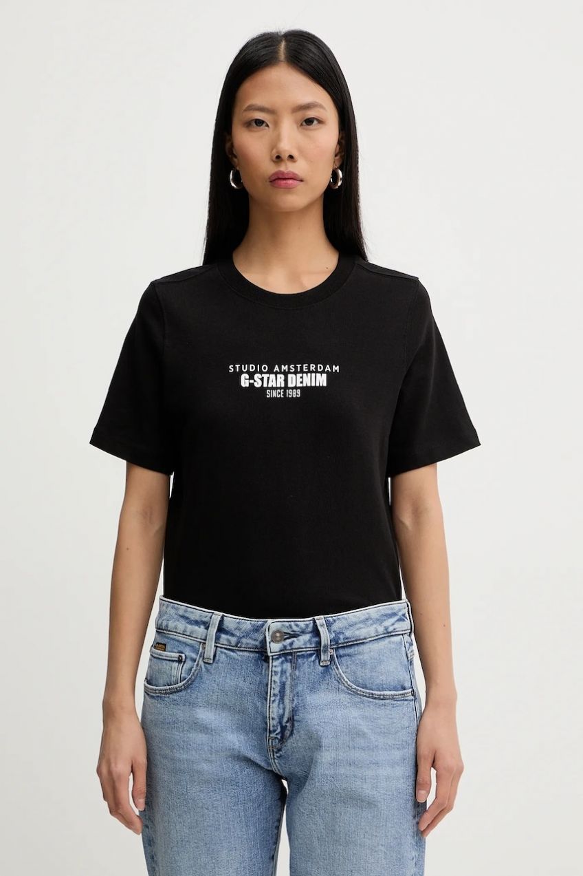 Bavlnené tričko G-Star HD gr dámske, čierna farba, D27976-C336,