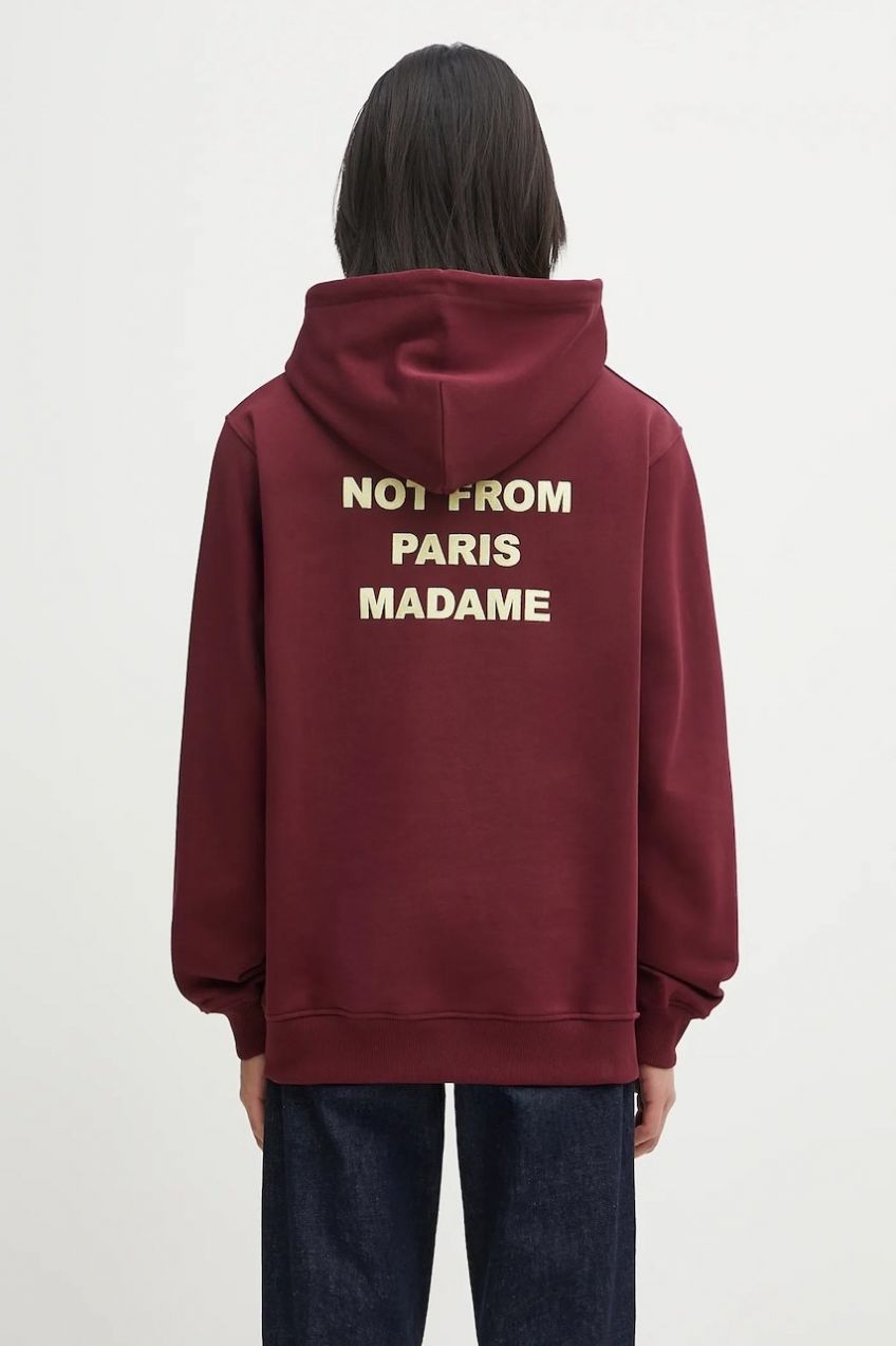 Bavlnená mikina Drôle de Monsieur Le Hoodie Slogan bordová farba, s kapucňou, s nášivkou, I.HO162.CO127