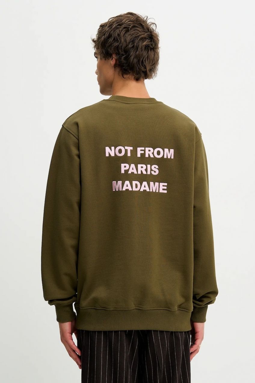 Bavlnená mikina Drôle de Monsieur Le Sweatshirt Slogan zelená farba, s nášivkou, I.SW149.CO127